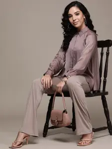 Label Ritu Kumar Women Mauve Solid Casual Shirt