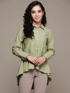 Label Ritu Kumar Women Green Solid Casual Shirt