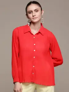 Label Ritu Kumar Women Red Solid Casual Shirt