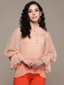 Label Ritu Kumar Women Peach-Coloured Chiffon Top with Camisole