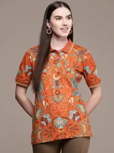Label Ritu Kumar Women Orange Floral Printed Tropical T-shirt