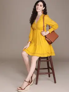 Label Ritu Kumar Yellow Solid A-Line Dress