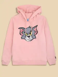 Kids Ville Boys Pink Tom & Jerry Printed Hooded Sweatshirt