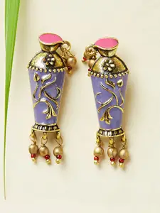 Voylla womens Gold-Toned & Lavender Contemporary Drop Earrings