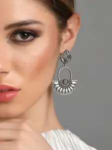 Fida Silver-Toned Contemporary Oxidised Drop Earrings