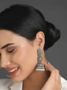 Fida Women White Ethnic Silver Plated Pearl Kundan Jhumkas