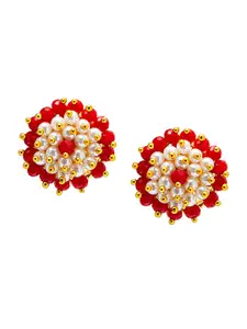 Shining Jewel - By Shivansh White & Red Circular Studs Earrings