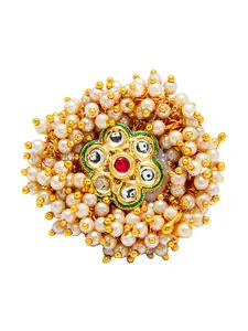 Shining Jewel - By Shivansh Gold-Plated Pearl Clustered Finger Ring