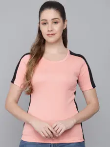 Q-rious Coral & Black Colourblocked Top