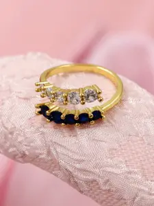 Bellofox Gold-Plated White & Blue Stone Studded Adjustable Finger Ring