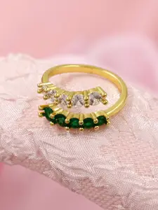 Bellofox Gold-Plated White & Green Stone Studded Adjustable Finger Ring