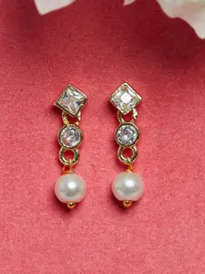 Voylla Gold-Toned Diamond Shaped Drop Earrings