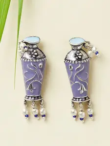 Voylla Silver-Toned & Purple Contemporary Drop Earrings