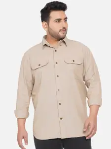 Santonio Plus Size Men Beige Classic Casual Shirt