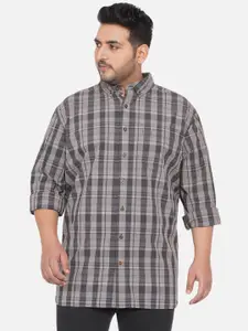 Santonio Plus Size Men Grey Classic Tartan Checked 100%Cotton Casual Shirt
