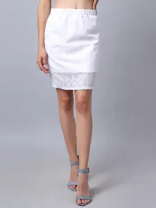 Rute Women White Self-Design Pure Cotton Pencil Above Knee-Length Skirt
