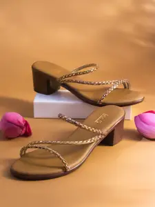 Inc 5 Gold-Toned Embellished Block Sandals