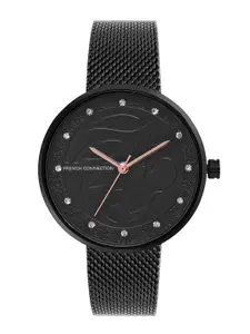 French Connection Women Black Printed Dial & Black Stainless Steel Bracelet Style Straps Analogue Watch
