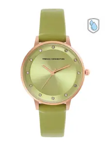 French Connection Women Green Dial & Green Leather Straps Analogue Watch