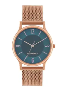 TEAL BY CHUMBAK Women Blue Dial & Rose Gold-Plated Bracelet Style Analogue Watch-8907605117329