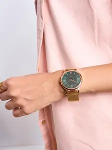 TEAL BY CHUMBAK Women Blue Dial & Rose Gold-Plated Bracelet Style Analogue Watch-8907605117329