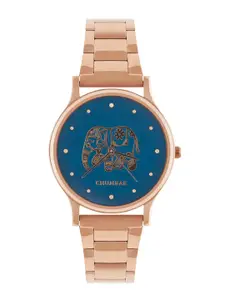 TEAL BY CHUMBAK Women Blue Brass Printed Dial & Rose Gold-Plated Straps cAnalogue Watch