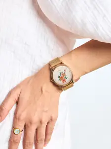 TEAL BY CHUMBAK Women White Brass Embellished Dial & Rose Gold-Plated Analogue Watch