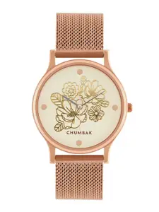 TEAL BY CHUMBAK Women White Brass Embellished Dial & Rose Gold-Plated Analogue Watch
