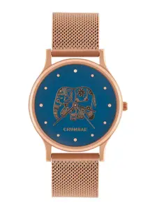 TEAL BY CHUMBAK Women Blue Brass Embellished Dial & Rose Gold-Plated Straps Analogue Watch