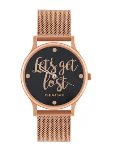 TEAL BY CHUMBAK Women Black Brass Embellished Dial & Rose Gold-Plated Bracelet Style Straps Analogue Watch