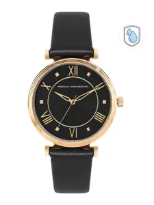 French Connection Women Black Embellished Dial & Black Leather Straps Analogue Watch