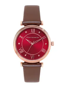 French Connection Women Maroon Dial & Brown Leather Straps Analogue Watch FCP32BRL