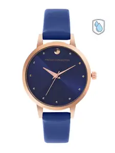 French Connection Women Blue Embellished Dial & Blue Leather Straps Analogue Watch FCN00017J