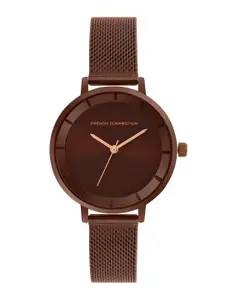 French Connection Women Brown Dial & Brown Stainless Steel Bracelet Straps Analogue Watch