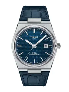 TISSOT Men Blue Dial & Leather Textured Straps Analogue Automatic Motion Powered Watch T1374071604100