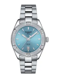 TISSOT Women Blue Dial & Silver Toned Stainless Steel Bracelet Style Straps Analogue Watch