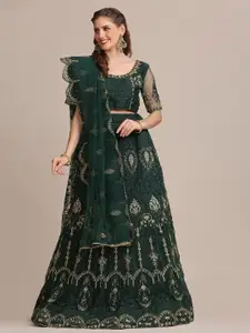 Atsevam Green & Gold-Toned Embroidered Thread Work Semi-Stitched Lehenga & Unstitched Blouse With Dupatta