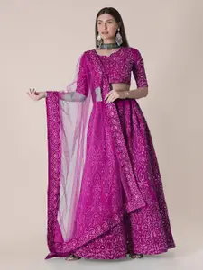 Atsevam Purple Embroidered Thread Work Tie and Dye Semi-Stitched Lehenga & Unstitched Blouse With Dupatta