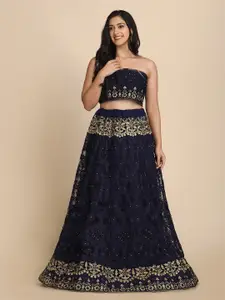 Atsevam Blue & Gold-Toned Embroidered Thread Work Tie and Dye Semi-Stitched Lehenga & Unstitched Blouse With