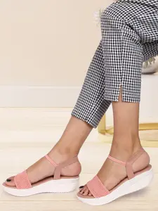 Picktoes Pink Wedge Sandals with Laser Cuts