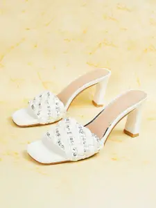 Ginger by Lifestyle White Block Sandals 3 Inch Heels