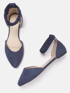 Van Heusen Woman Navy Blue Solid Pointed Toe Flats with Ankle Loop