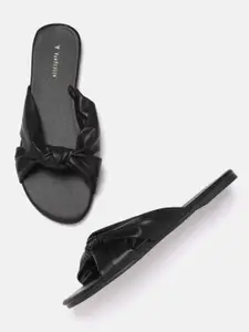 Van Heusen Woman Black Solid Open Toe Flats with Knot Detail