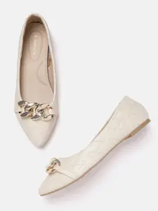 Van Heusen Woman Beige Solid Pointed Toe Ballerinas with Linked Chain Detail