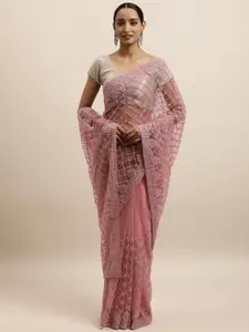 kasee Pink Embellished Embroidered Net Heavy Work Saree
