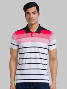 Parx Men's Orange Striped Polo Collar T-shirt