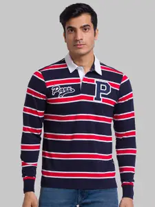 Parx Men Blue & Red Striped Polo Collar T-shirt