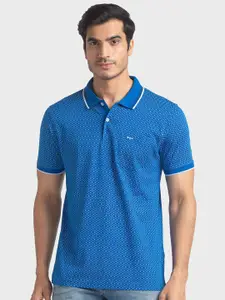 ColorPlus Men Medium Blue Printed Polo Collar T-shirt