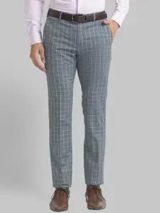 Raymond Men Grey Checked Slim Fit Trousers