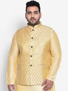 KISAH PLUS KISAH Men Textured Zari  Regular Fit Nehru Jacket